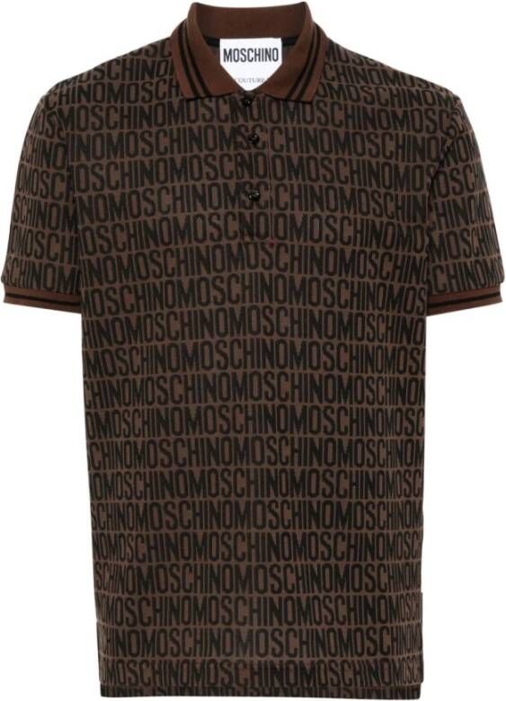 Moschino Bruine Logo Jacquard Polo Shirt Brown Heren