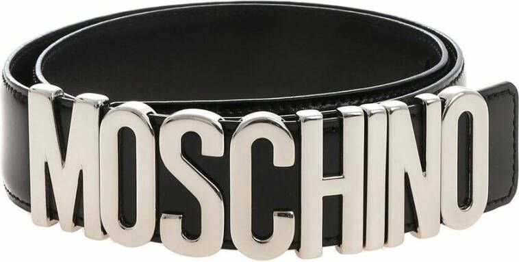 Moschino CalfSkin Belt With Logo Zwart Heren