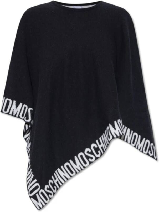 Moschino Zwarte Poncho met Logo Patroon van Wol-Kasjmier Zwart Dames