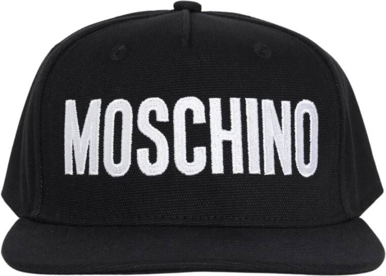 Moschino Canvas Cap met Logo Print en Verstelbare Band Black Heren