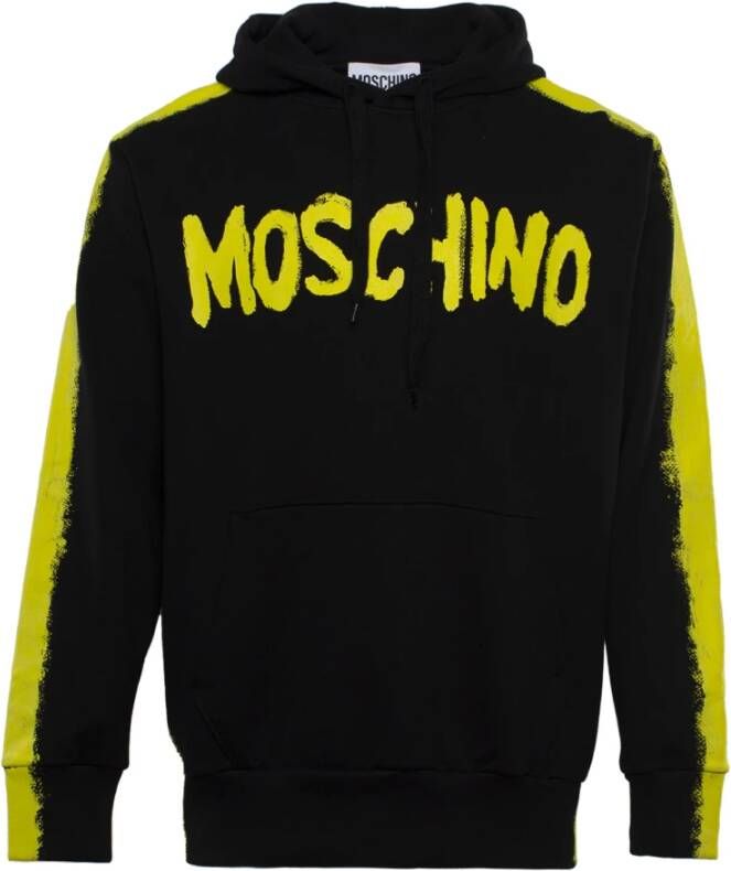 Moschino Zwarte hoodie Regular fit Geschikt voor koud weer 100% katoen Black Heren