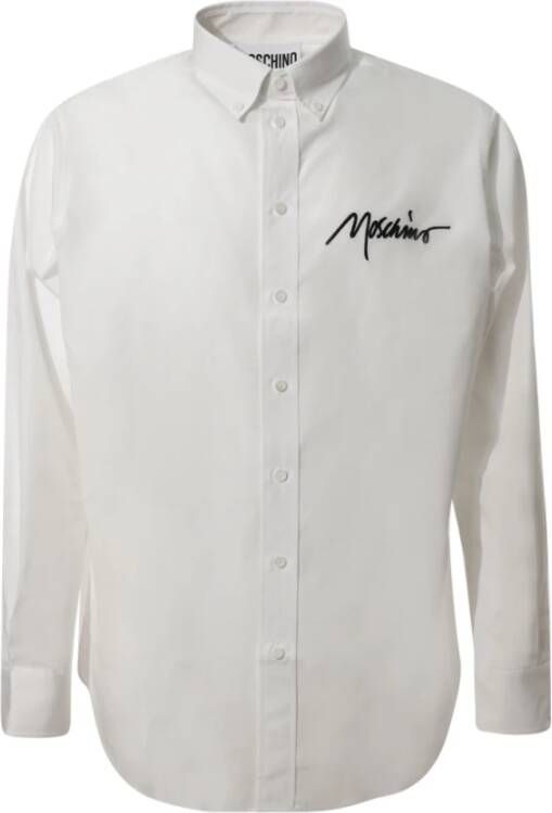 Moschino Witte Signature Logo Slim Fit Overhemd White Heren