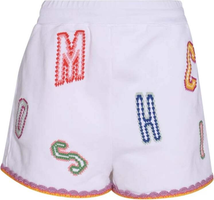 Moschino Logo-geborduurde kanten shorts White Dames