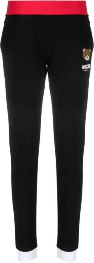 Moschino Zwarte katoenen broek met geribbelde tailleband en logo patch Black Dames