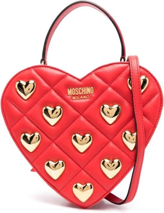 Moschino Heart-Stud Diamond-Quilt Tas Red Dames