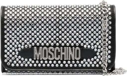 Moschino Kristalversierde logo-belettering clutch tas Black Dames