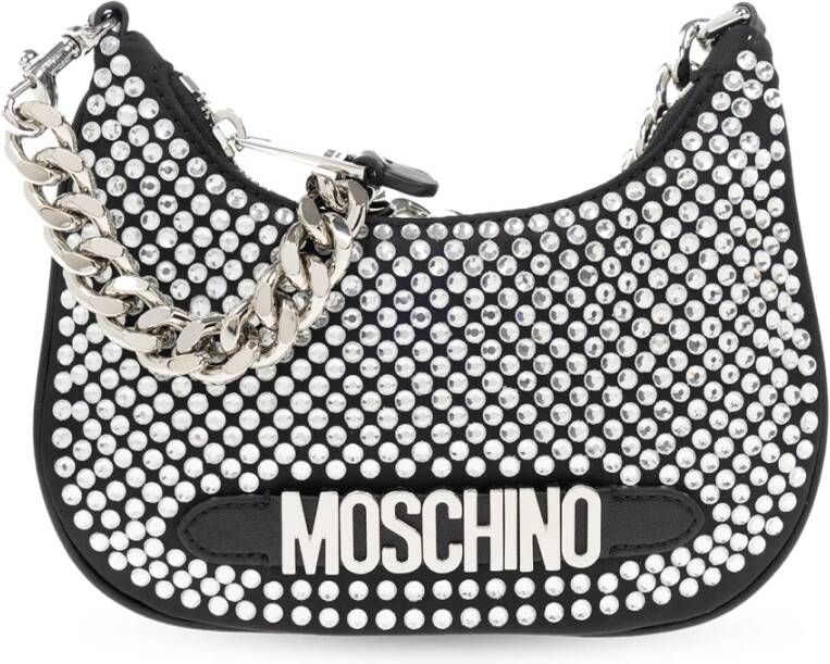 Moschino Zwarte tas met kristallen en kettinghengsel Black Dames