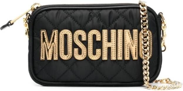 Moschino Zwarte Gewatteerde Logo-Patch Schoudertas Zwart Dames