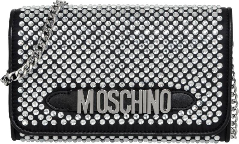 Moschino Kristalversierde logo-belettering clutch tas Black Dames