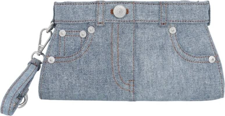 Moschino Denim Pochette Clutch met details geïnspireerd op vijf-pocket broeken Blauw Dames