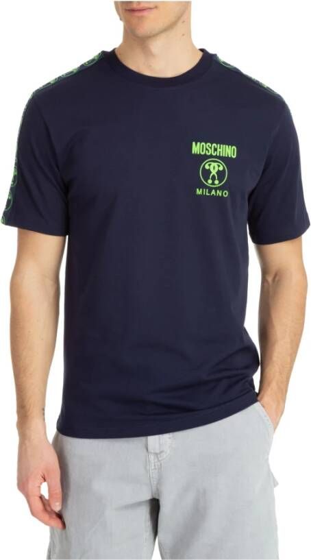 Moschino Double Question Mark Logo T-shirt donkerblauw Zra0708 2041 1290 Blauw Heren