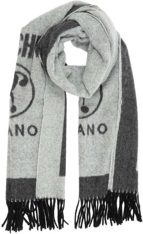Moschino Double Question Mark Wool scarf Grijs Dames