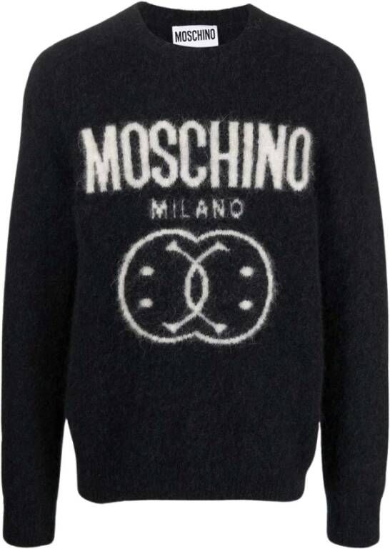 Moschino Double Smiley Logo Jersey in contrast Zwart Heren