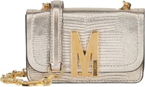 Moschino Embossed Leather M-Logo Crossbody Bag Beige Dames