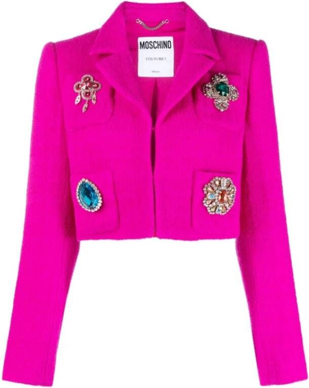 Moschino Fuchsia Gemstone-Embellished Bouclé Jas Roze Dames