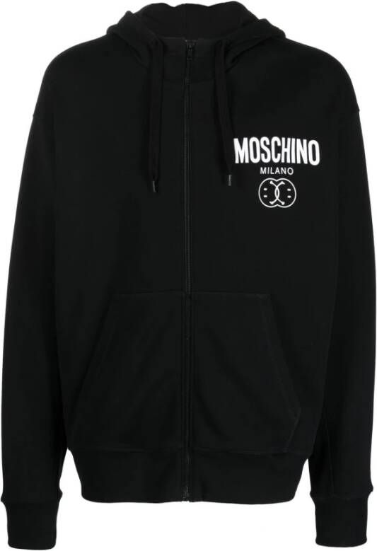 Moschino Logo-bedrukte katoenen hoodie met rits Black Heren