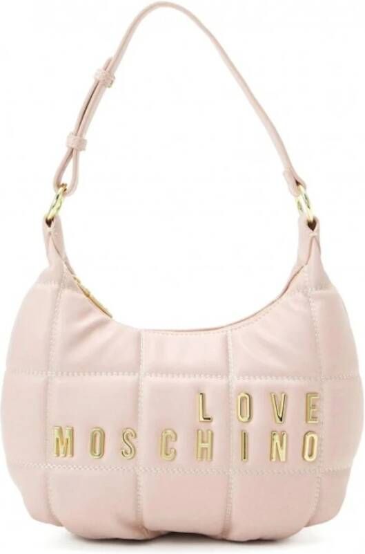 Moschino Gewatteerde Nude Schoudertas met Gouden Logo Roze Dames