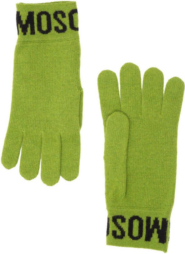 Moschino Effen Kleur Logo Handschoenen Green Dames