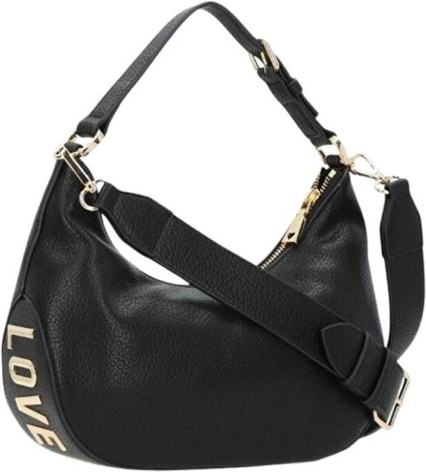 Love Moschino Zwarte milieuvriendelijke gehamerde materiaal dames tas met afneembaar handvat en brede schouderband Black Dames