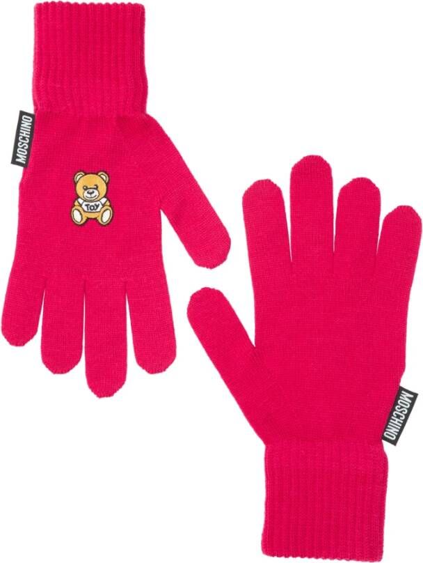 Moschino Wollen Teddybeer Handschoenen Pink Dames