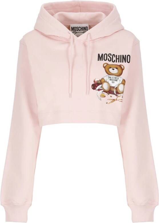 Moschino Roze Katoenen Crop Hoodie met Teddy Bear Print Pink Dames