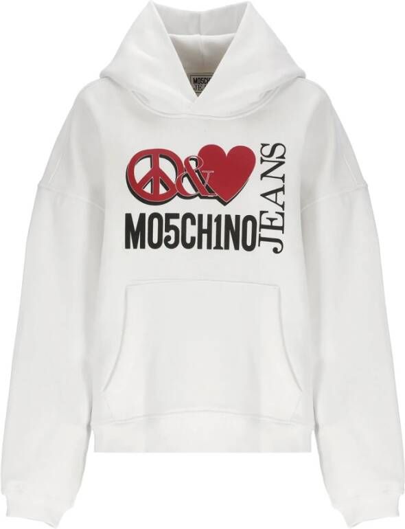 Moschino Witte Katoenen Hoodie met Peace Love Logo White Dames