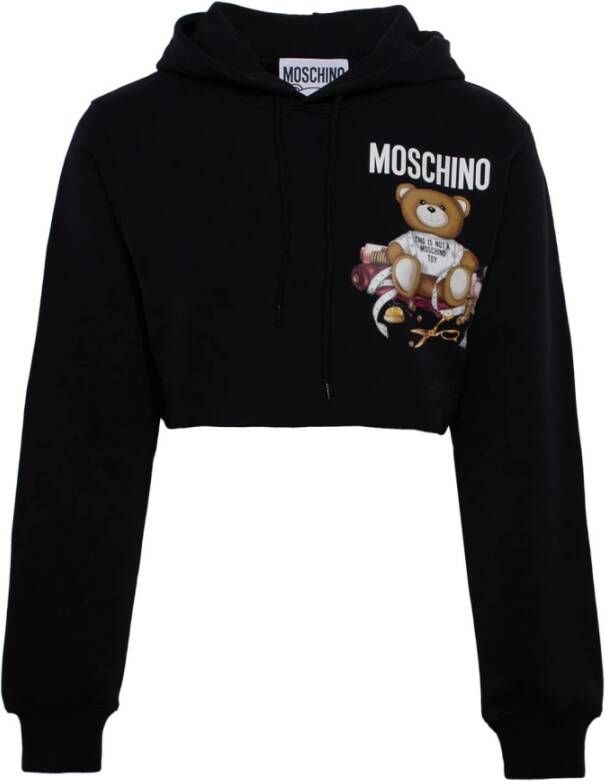 Moschino Teddybeer katoenen cropped hoodie Black Dames