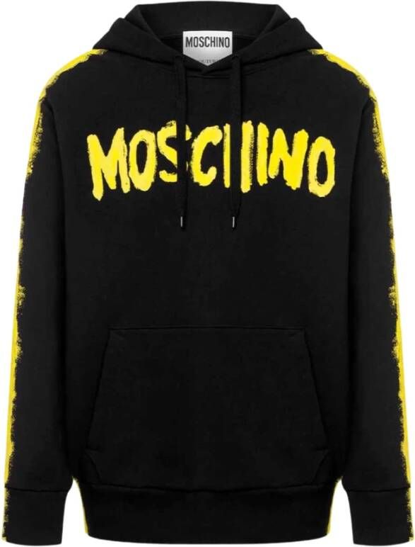 Moschino Zwarte hoodie Regular fit Geschikt voor koud weer 100% katoen Black Heren