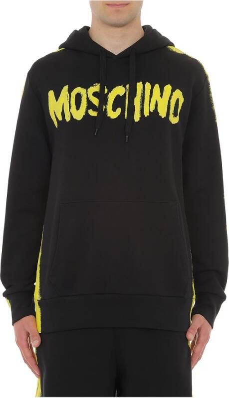 Moschino Zwarte hoodie Regular fit Geschikt voor koud weer 100% katoen Black Heren