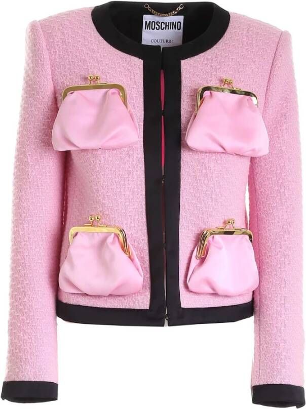 Moschino Luxe Wollen Blend Jas met Satijnen Zakken Pink Dames