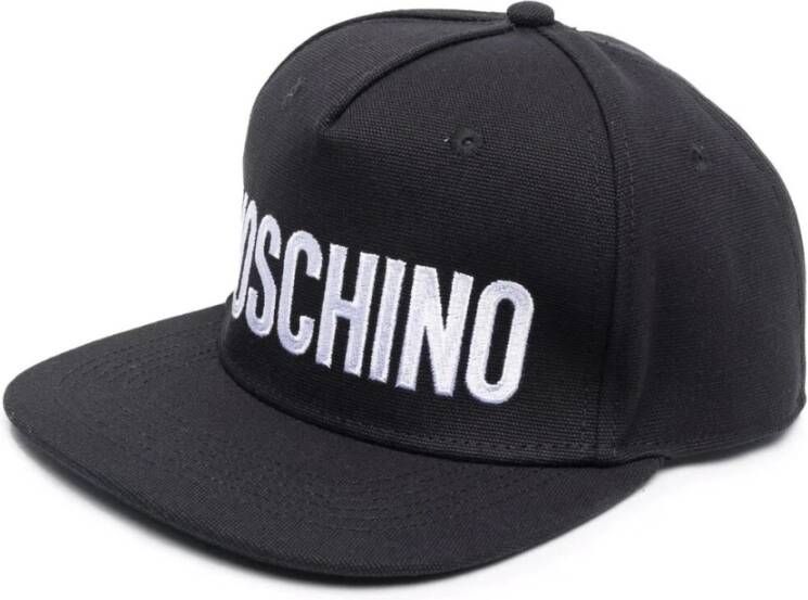 Moschino Jet-Black Logo-Print Flat Cap Black Heren