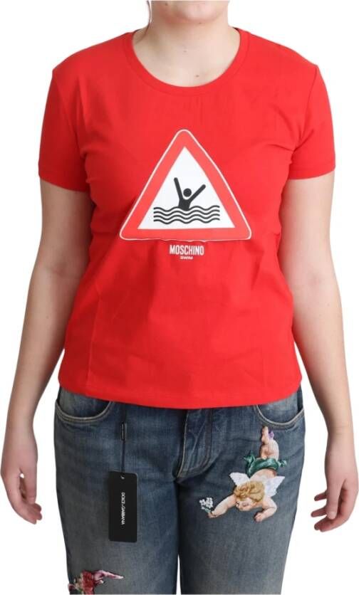 Moschino Katoenen zwemgrafische driehoek print T-shirt Rood Dames