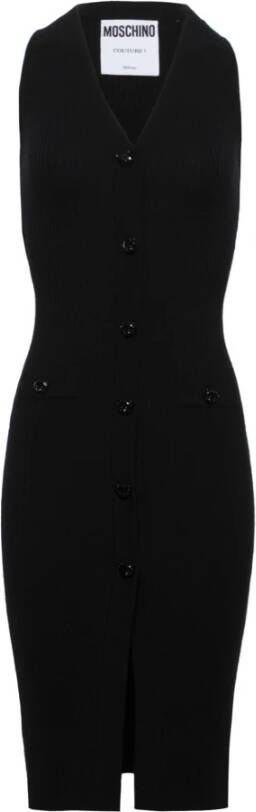 Moschino Geribbelde Gebreide Knoopsluiting Jurk Black Dames
