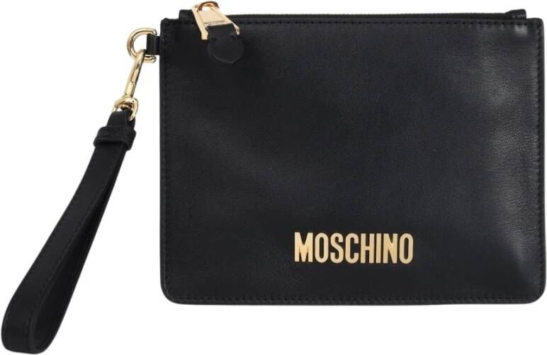 Moschino Zwarte Clutch Tas met Geplateerd Logo Black Dames