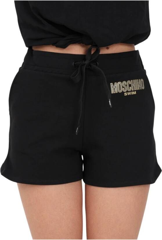 Moschino Korte shorts met logo print en str versiering Black Dames
