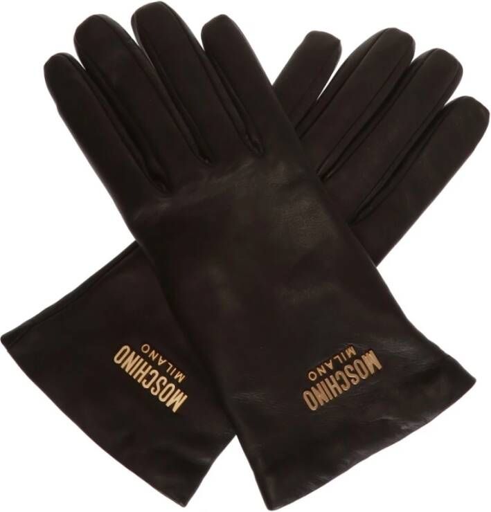 Moschino Leren handschoenen met logo Zwart Dames