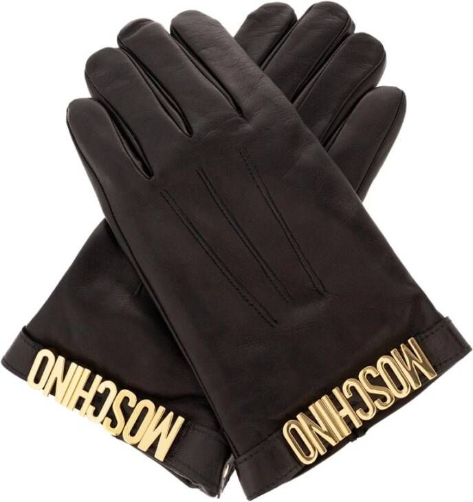 Moschino Leren handschoenen met logo Zwart Heren