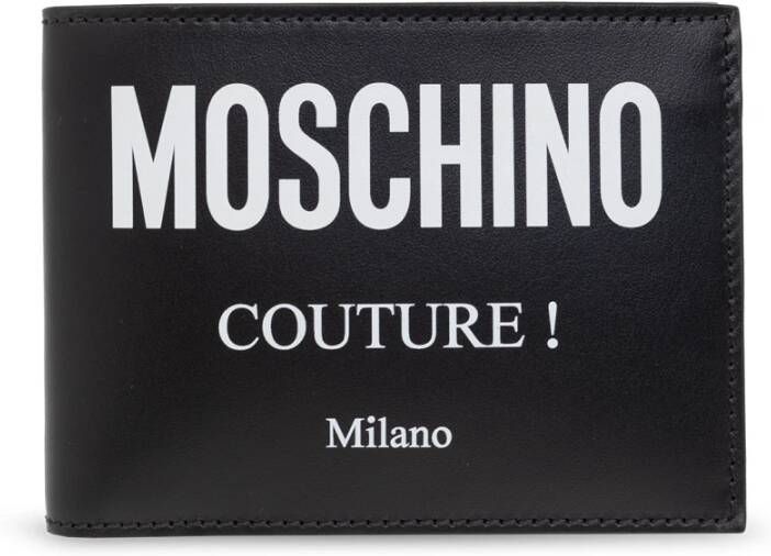 Moschino Leren portemonnee met logo Zwart Heren