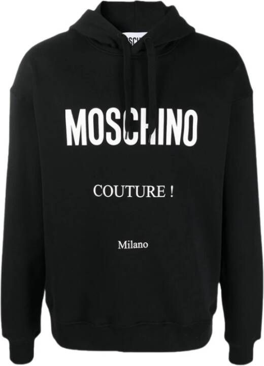 Moschino Zwarte katoenen hoodie met wit logo Black Heren