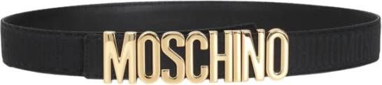 Moschino Logo Metalen Gesp Zwarte Riem Zwart Heren