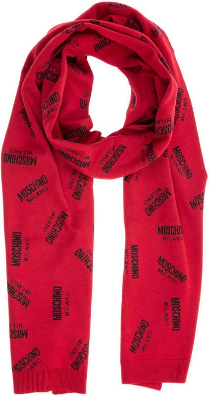 Moschino Winter Sjaal Logo Print Effen Red Dames