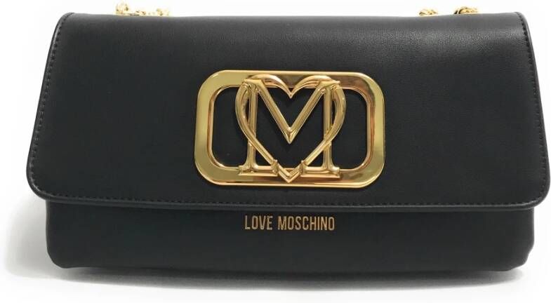 Love Moschino Zwarte schoudertas met metalen logoplaat Black Dames