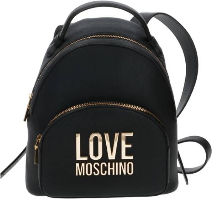 Love Moschino Zwarte Eco Leren Rugzak met Gouden Logo Detail Zwart Dames