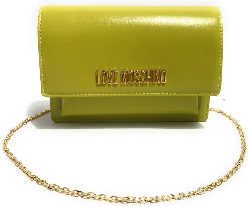 Love Moschino Gouden Logo Flap Tas met Afneembare Kettingriem Green Dames