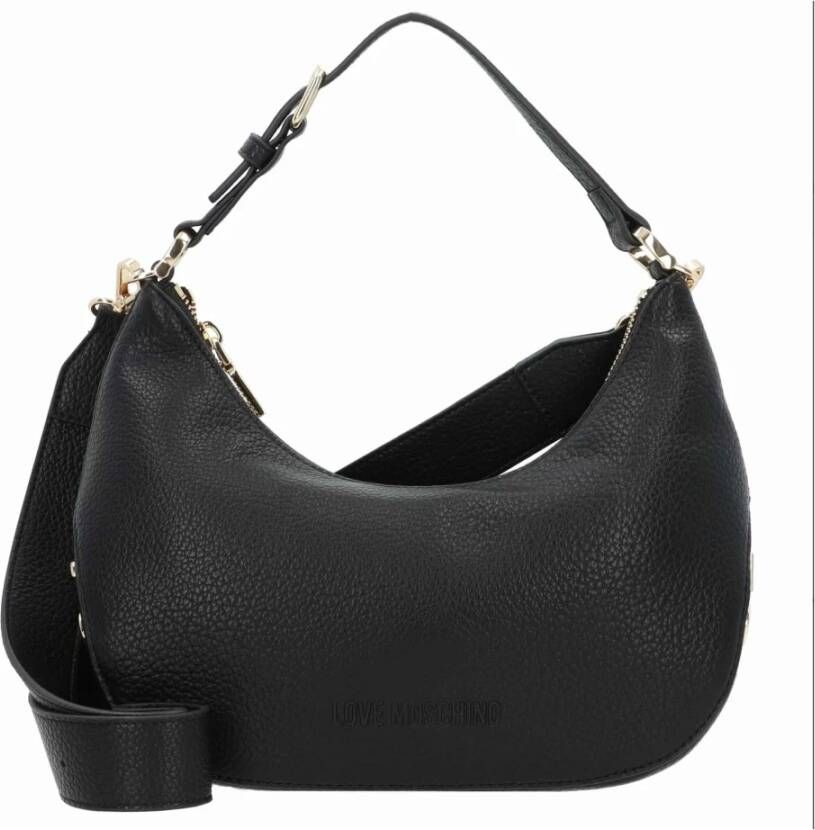 Love Moschino Zwarte milieuvriendelijke gehamerde materiaal dames tas met afneembaar handvat en brede schouderband Black Dames