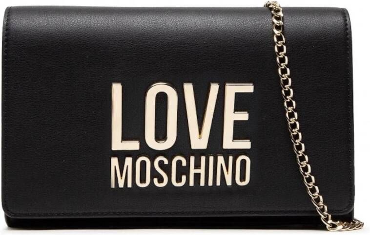Love Moschino Zwarte dames schoudertas met metalen logo en magnetische sluiting Black Dames