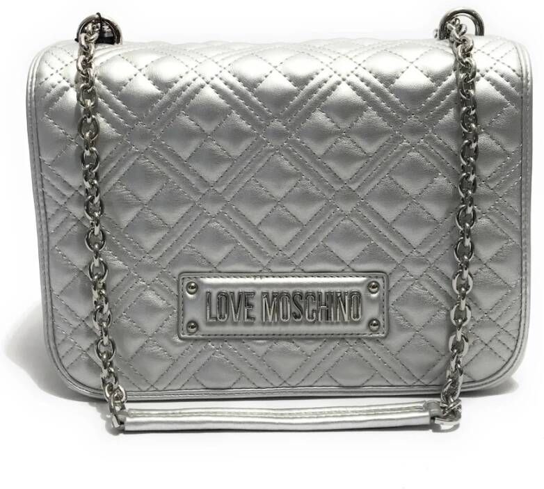 Moschino Love Gewatteerde Zilveren Schoudertas Grijs Dames