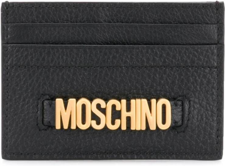 Moschino Luxe Leren Portemonnee met Gouden Logo Detail Black Dames