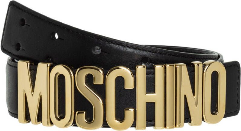 Moschino Zwarte riem met logo gesp voor mannen en vrouwen Black Heren
