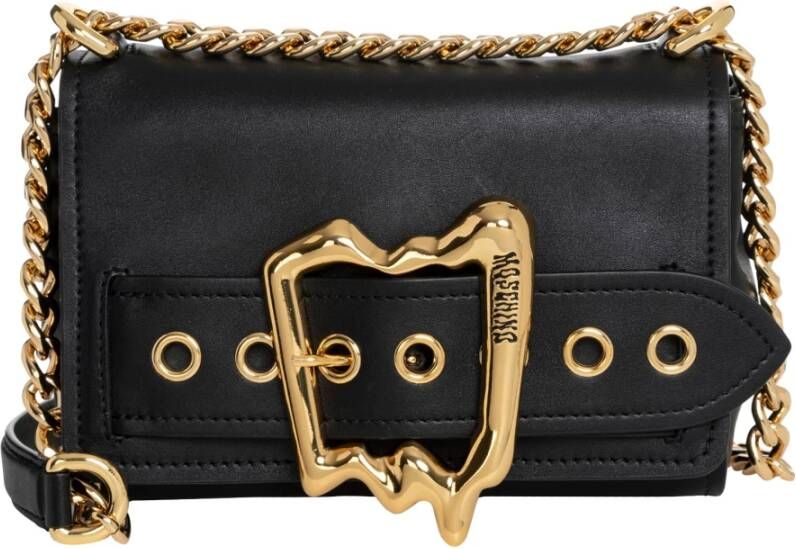 Moschino Zwarte Leren Tas met Ketting Schouderband Black Dames